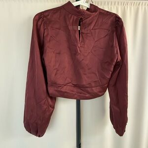 Zara Red Boxy Crop Blouse with Mandarin Collar